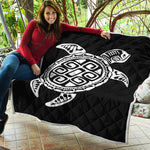 Black And White Maori Sea Turtle Print Quilt