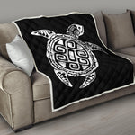 Black And White Maori Sea Turtle Print Quilt