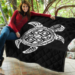 Black And White Maori Sea Turtle Print Quilt