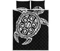 Black And White Maori Sea Turtle Print Quilt Bed Set