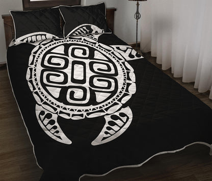 Black And White Maori Sea Turtle Print Quilt Bed Set