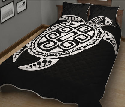 Black And White Maori Sea Turtle Print Quilt Bed Set
