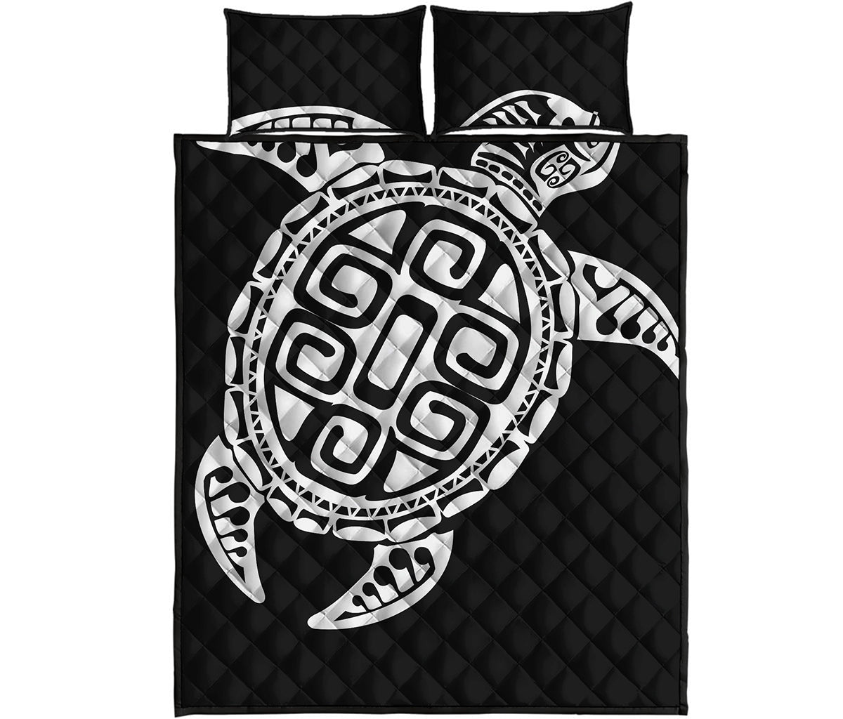 Black And White Maori Sea Turtle Print Quilt Bed Set