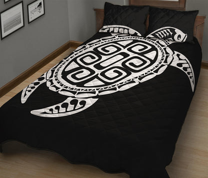 Black And White Maori Sea Turtle Print Quilt Bed Set