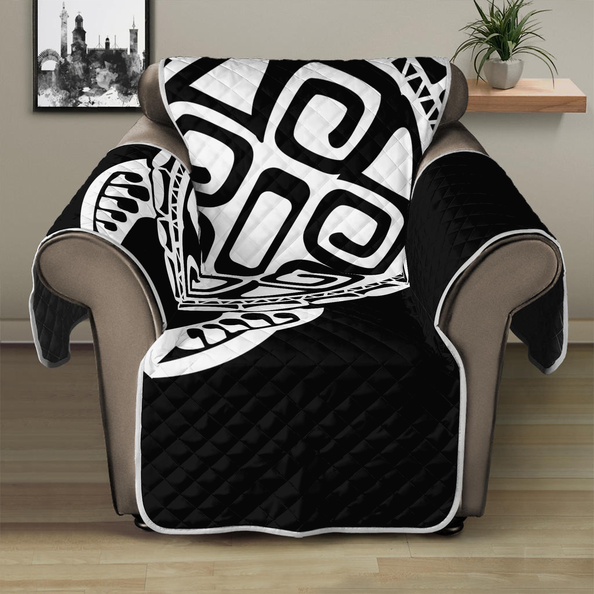 Black And White Maori Sea Turtle Print Recliner Protector