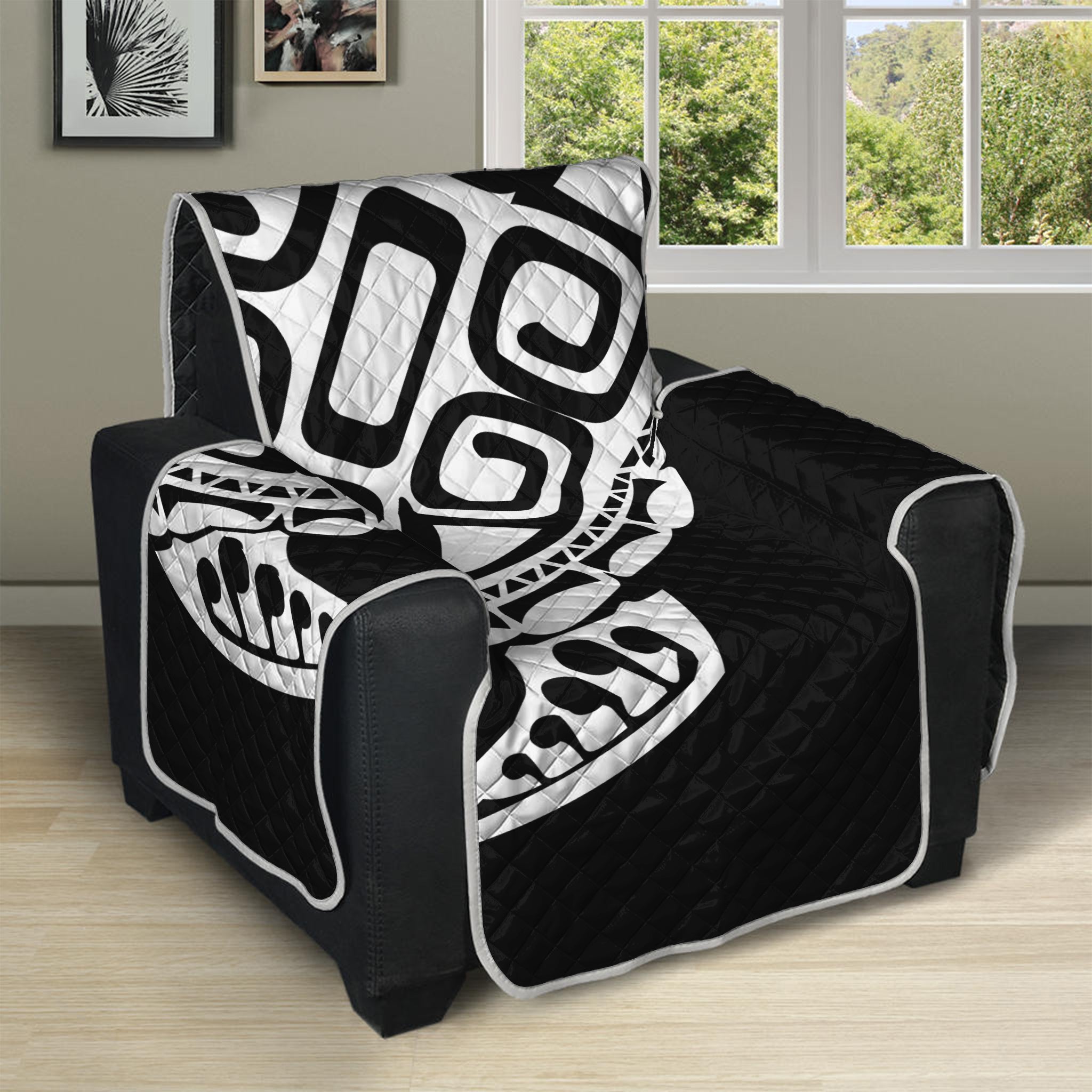 Black And White Maori Sea Turtle Print Recliner Protector