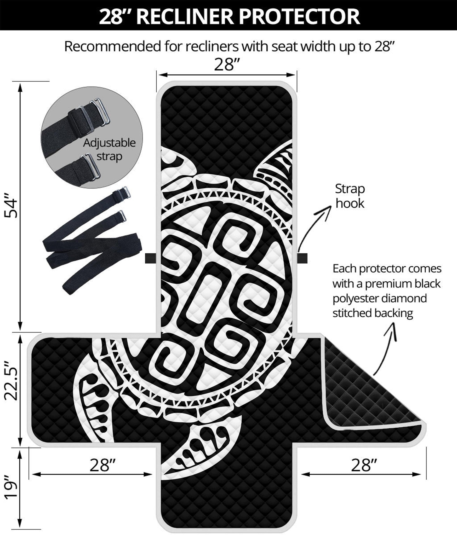 Black And White Maori Sea Turtle Print Recliner Protector