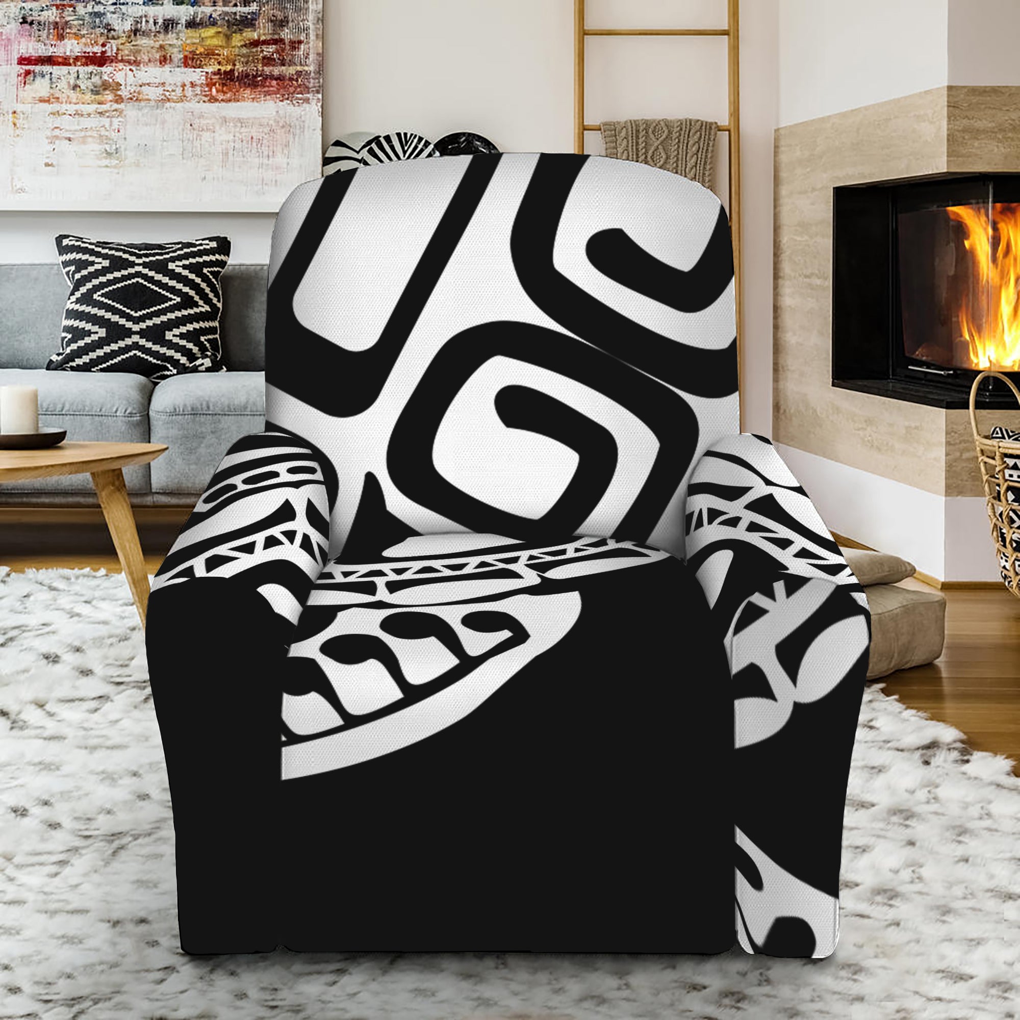 Black And White Maori Sea Turtle Print Recliner Slipcover