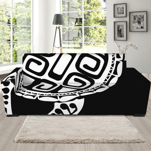 Black And White Maori Sea Turtle Print Sofa Slipcover