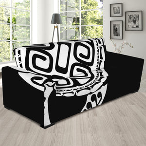 Black And White Maori Sea Turtle Print Sofa Slipcover