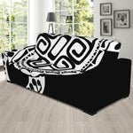 Black And White Maori Sea Turtle Print Sofa Slipcover