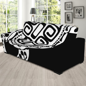 Black And White Maori Sea Turtle Print Sofa Slipcover