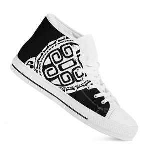 Black And White Maori Sea Turtle Print White High Top Shoes