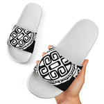 Black And White Maori Sea Turtle Print White Slide Sandals