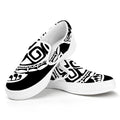 Black And White Maori Sea Turtle Print White Slip On Sneakers