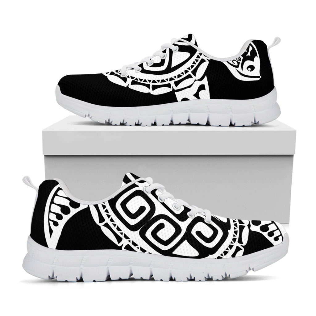 Black And White Maori Sea Turtle Print White Sneakers