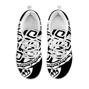 Black And White Maori Sea Turtle Print White Sneakers