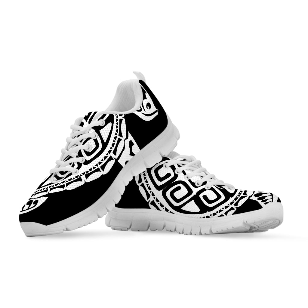 Black And White Maori Sea Turtle Print White Sneakers