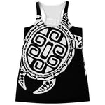 Black And White Maori Sea Turtle Print Women's Racerback Tank Top