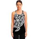 Black And White Maori Sea Turtle Print Women's Racerback Tank Top