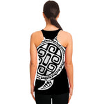 Black And White Maori Sea Turtle Print Women's Racerback Tank Top