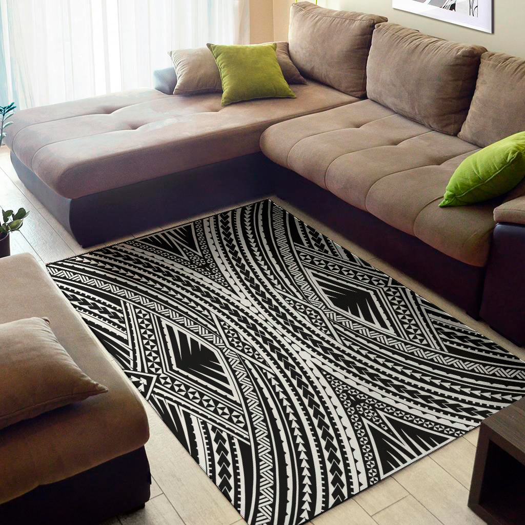 Black And White Maori Tattoo Print Area Rug