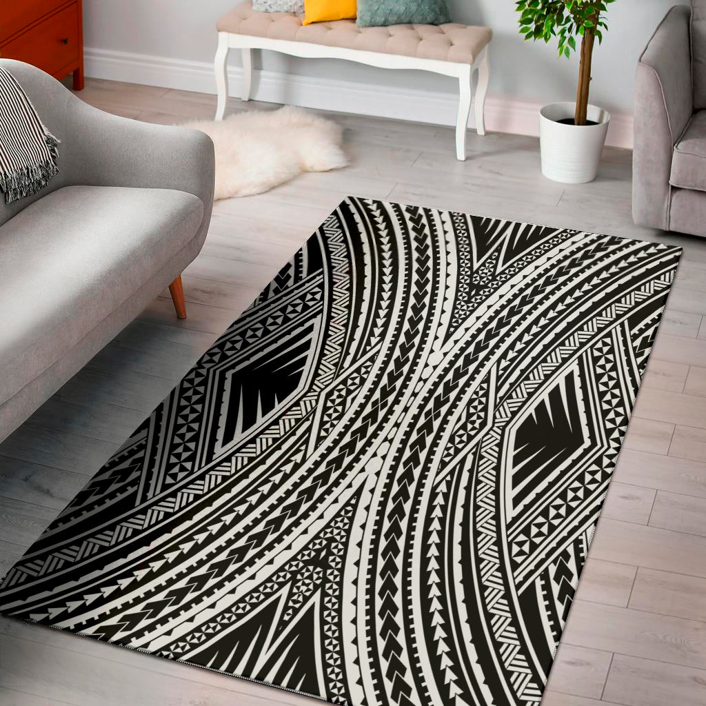 Black And White Maori Tattoo Print Area Rug