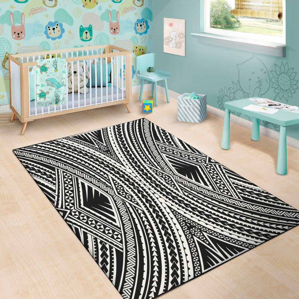 Black And White Maori Tattoo Print Area Rug