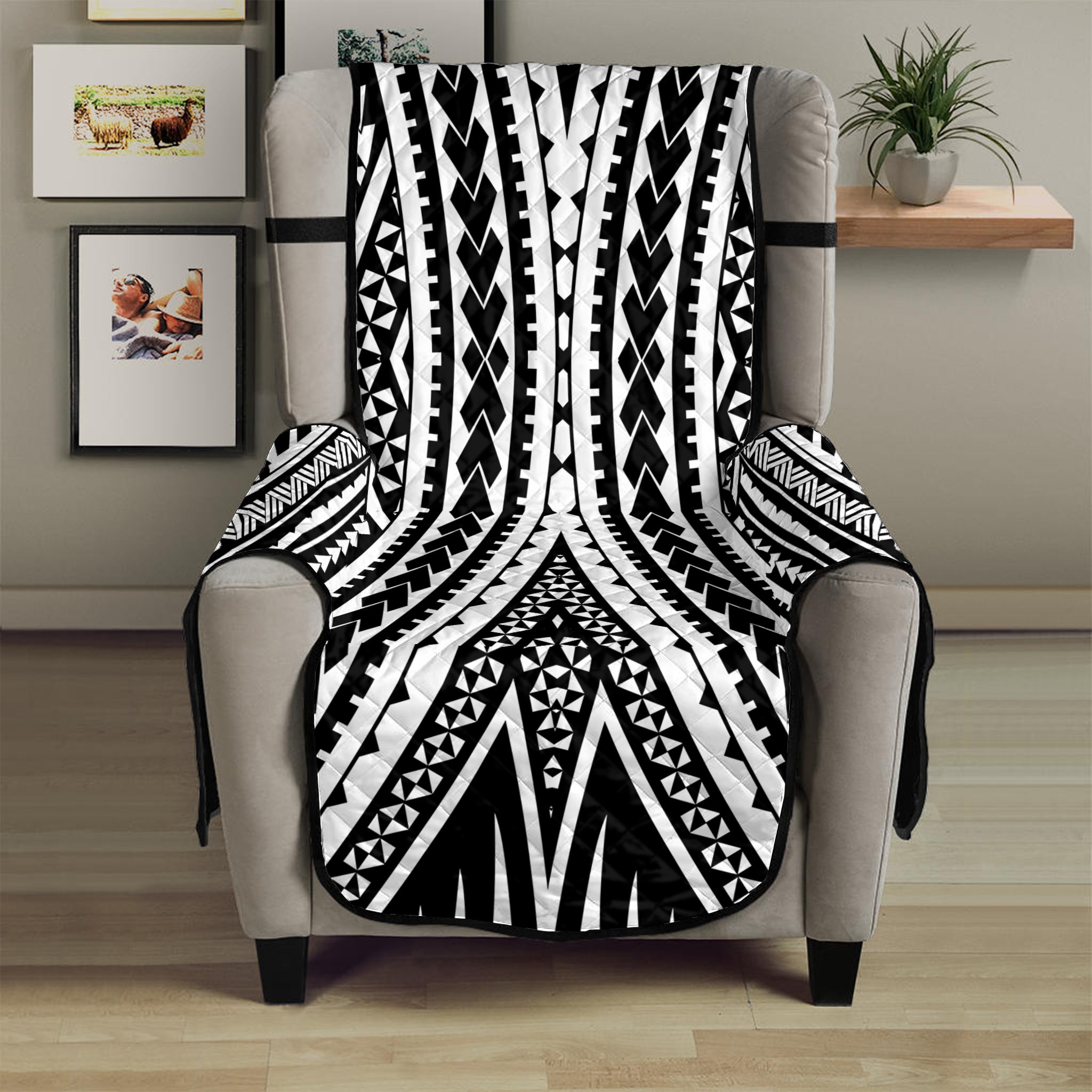 Black And White Maori Tattoo Print Armchair Protector