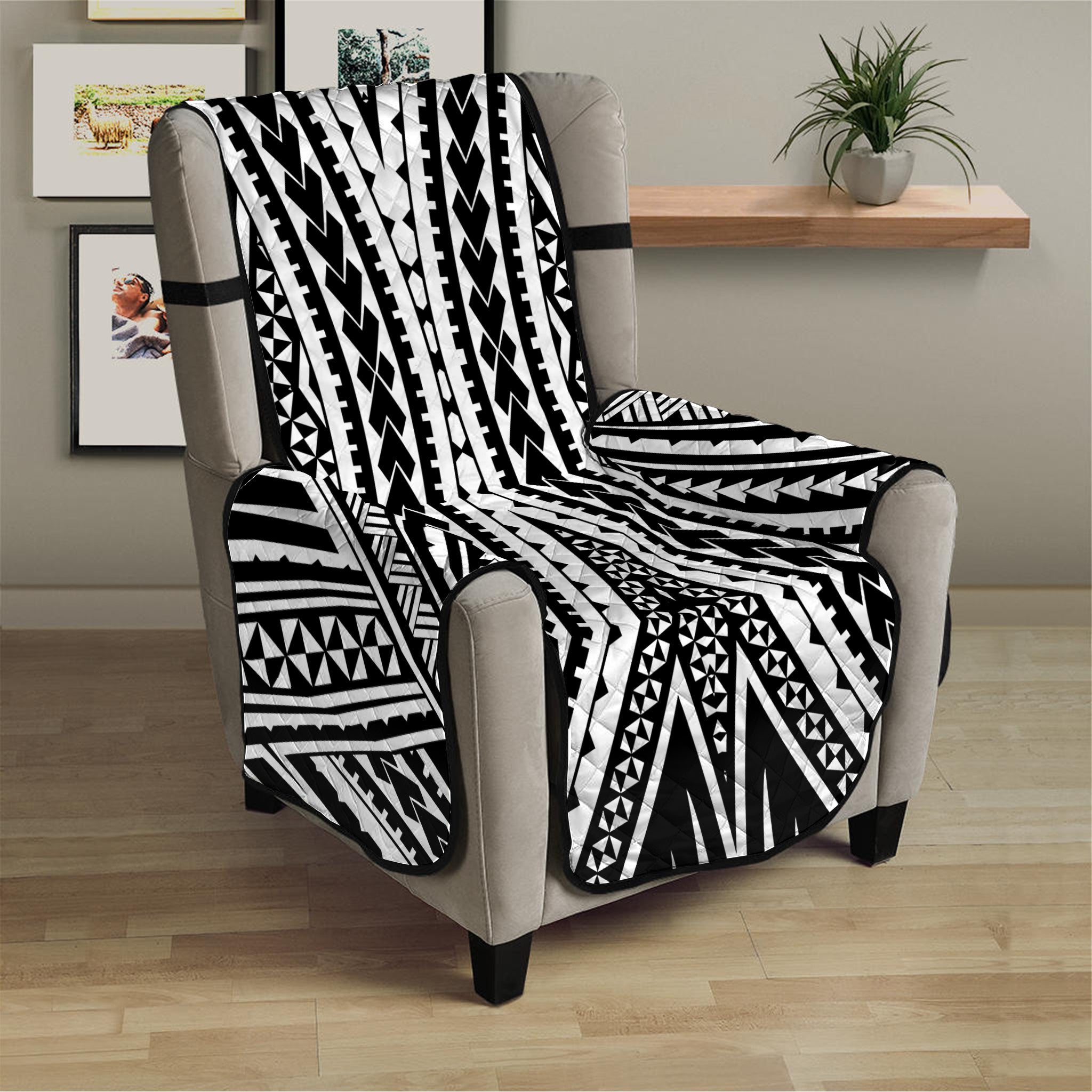 Black And White Maori Tattoo Print Armchair Protector