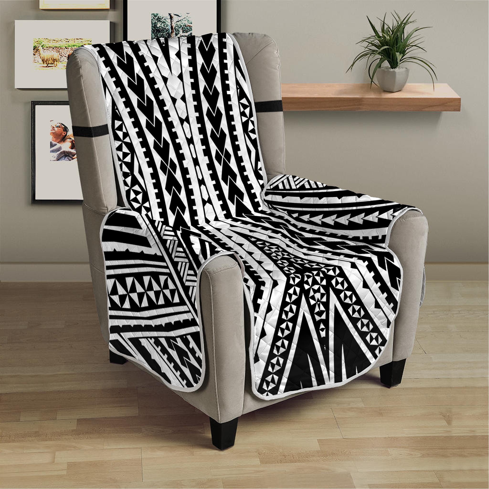 Black And White Maori Tattoo Print Armchair Protector