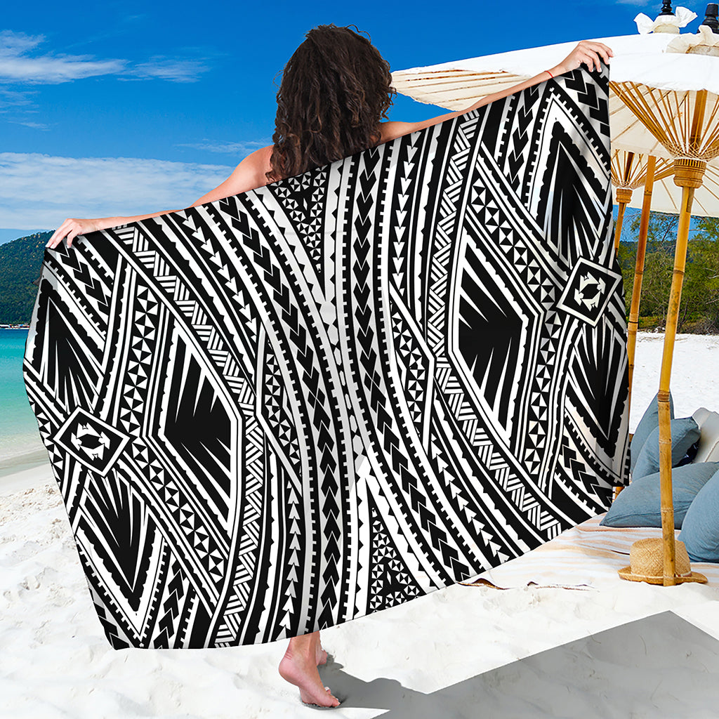 Black And White Maori Tattoo Print Beach Sarong Wrap