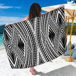 Black And White Maori Tattoo Print Beach Sarong Wrap