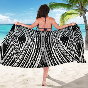 Black And White Maori Tattoo Print Beach Sarong Wrap