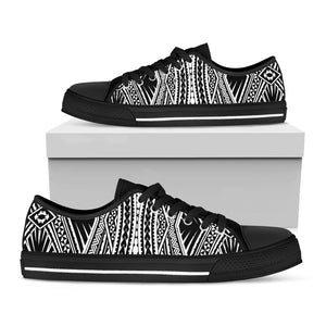 Black And White Maori Tattoo Print Black Low Top Shoes