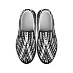 Black And White Maori Tattoo Print Black Slip On Shoes