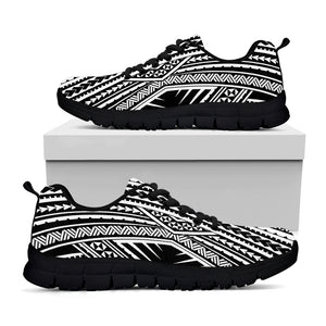 Black And White Maori Tattoo Print Black Sneakers