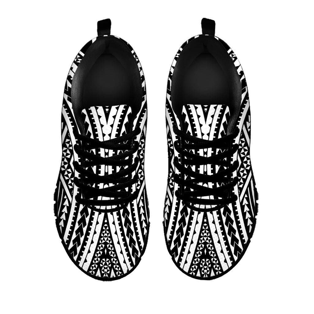 Black And White Maori Tattoo Print Black Sneakers