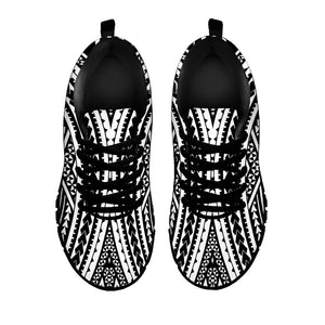 Black And White Maori Tattoo Print Black Sneakers