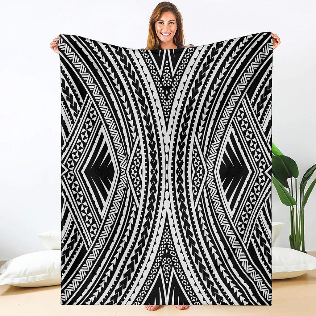 Black And White Maori Tattoo Print Blanket