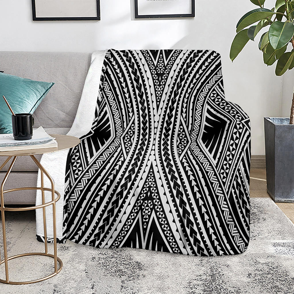 Black And White Maori Tattoo Print Blanket