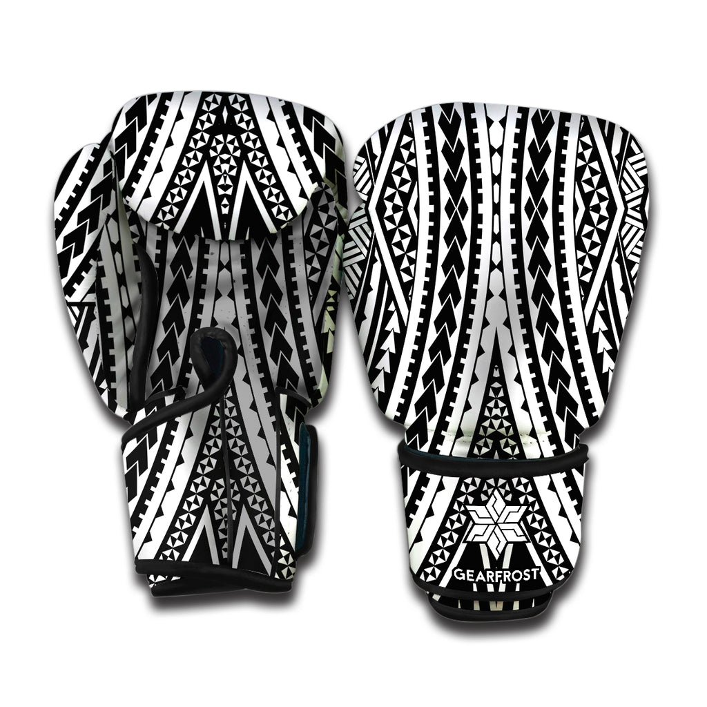 Black And White Maori Tattoo Print Boxing Gloves