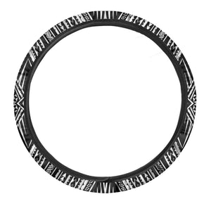 Black And White Maori Tattoo Print Car Steering Wheel Cover