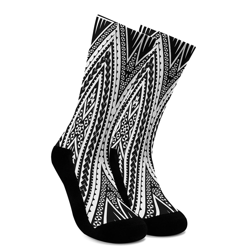 Black And White Maori Tattoo Print Crew Socks