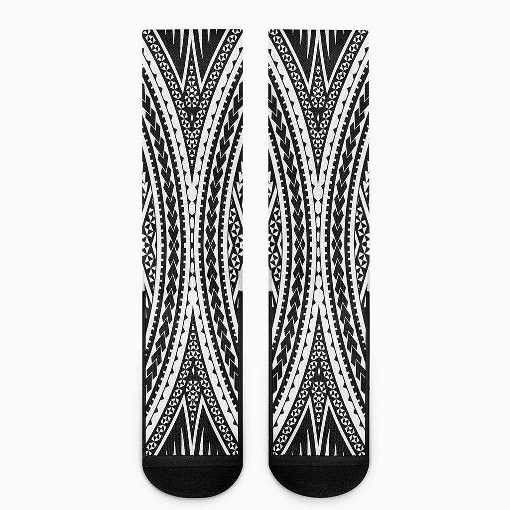 Black And White Maori Tattoo Print Crew Socks