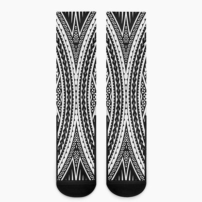 Black And White Maori Tattoo Print Crew Socks
