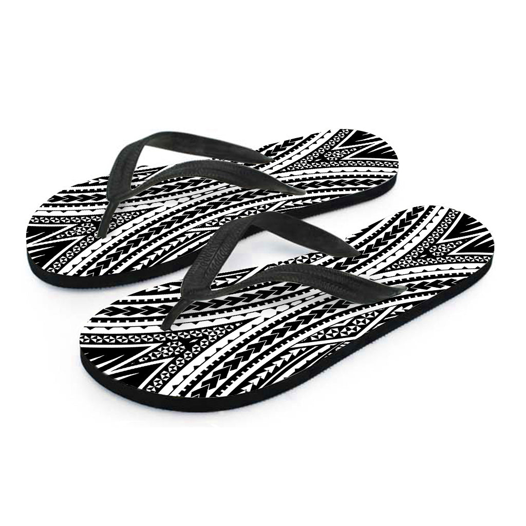 Black And White Maori Tattoo Print Flip Flops