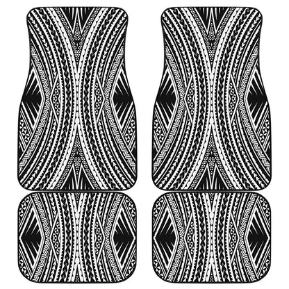 Black And White Maori Tattoo Print Front and Back Car Floor Mats