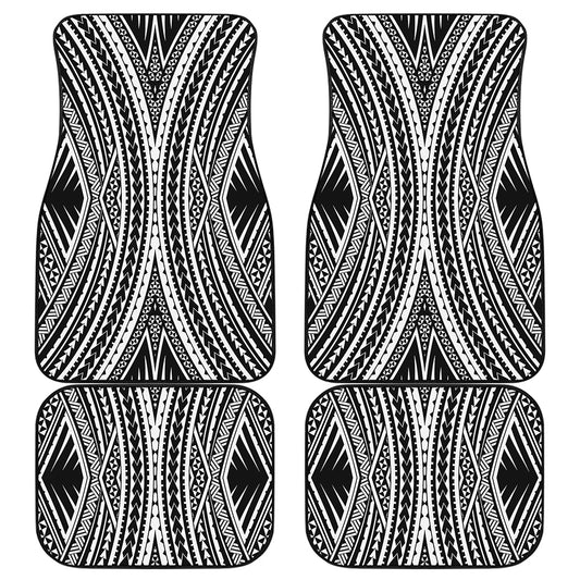 Black And White Maori Tattoo Print Front and Back Car Floor Mats