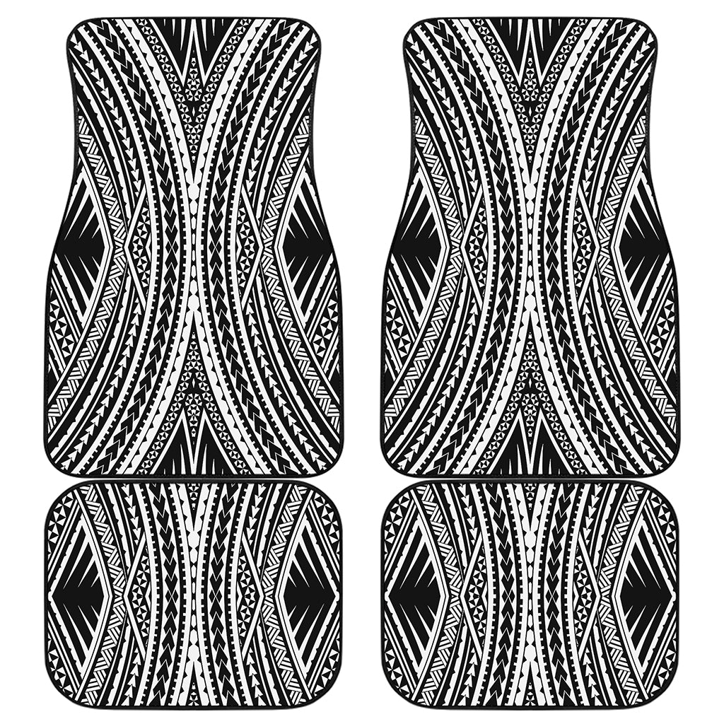 Black And White Maori Tattoo Print Front and Back Car Floor Mats